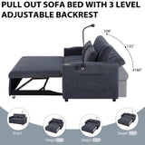 English Elm 55.9" Convertible Sofa Bed Loveseat Sofa With Three Usb Ports, Two Side Pockets, Two Cup Holders and 360°Swivel Phone Holder For Living Room, Blue Grey