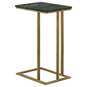 English Elm Encina Genuine Marble Top Antique Gold C-shape Sofa Snack Table for Living Room Green B062P451842