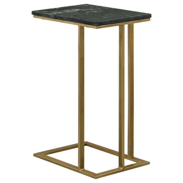 English Elm Encina Genuine Marble Top Antique Gold C-shape Sofa Snack Table for Living Room Green B062P451842