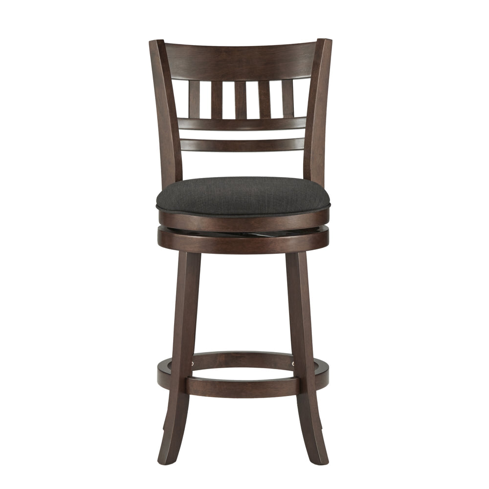 Homelegance Jaxon Rubberwood Swivel Counter Stool Lattice Back Upholstered Kitchen Seat Dark Cherry / Dark Grey 014DC-24DGL