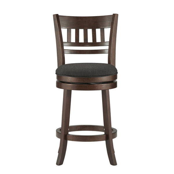 Homelegance Jaxon Rubberwood Swivel Counter Stool Lattice Back Upholstered Kitchen Seat Dark Cherry / Dark Grey 014DC-24DGL