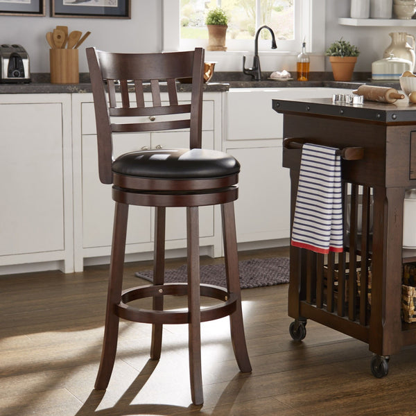 Jaxon Swivel Rubberwood Barstool with Lattice Back and Cushioned Seat for Kitchen