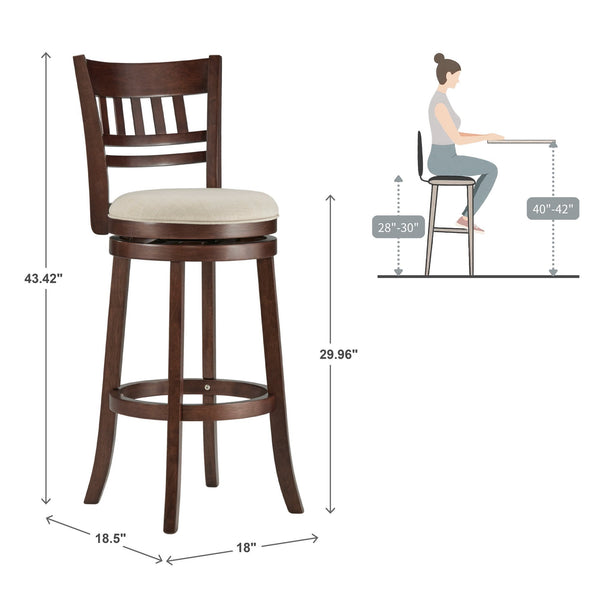 Jaxon Swivel Rubberwood Barstool with Lattice Back and Cushioned Seat for Kitchen