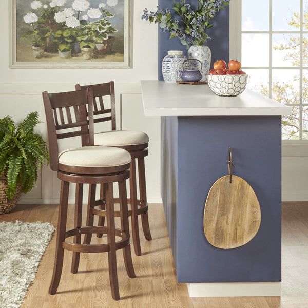 Jaxon Swivel Rubberwood Barstool with Lattice Back and Cushioned Seat for Kitchen