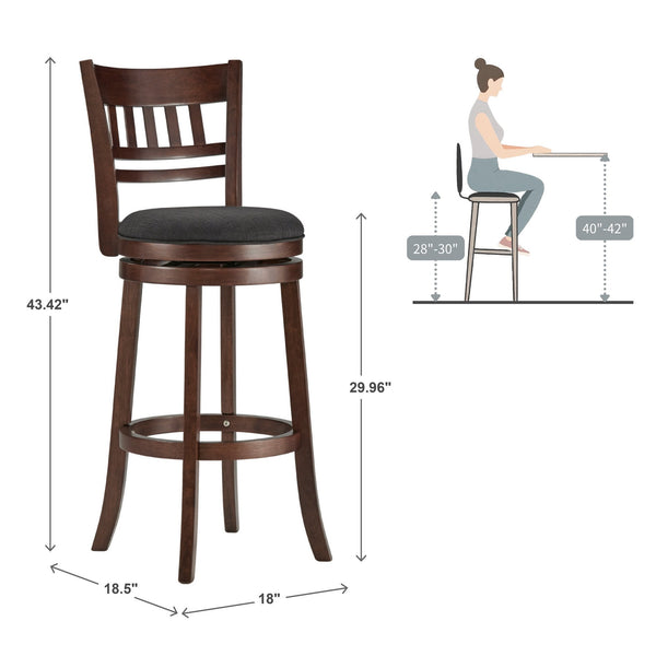 Jaxon Swivel Rubberwood Barstool with Lattice Back and Cushioned Seat for Kitchen