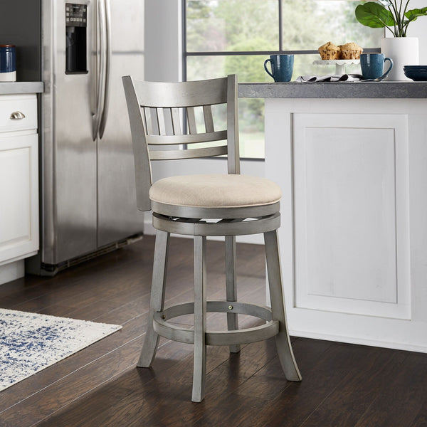Jaxen Swivel Counter Stool Rubberwood Lattice Back Cushioned Seat Kitchen Bar
