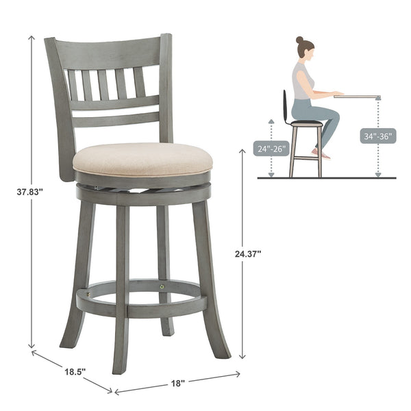 Jaxen Swivel Counter Stool Rubberwood Lattice Back Cushioned Seat Kitchen Bar