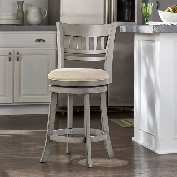 Jaxen Swivel Counter Stool Rubberwood Lattice Back Cushioned Seat Kitchen Bar