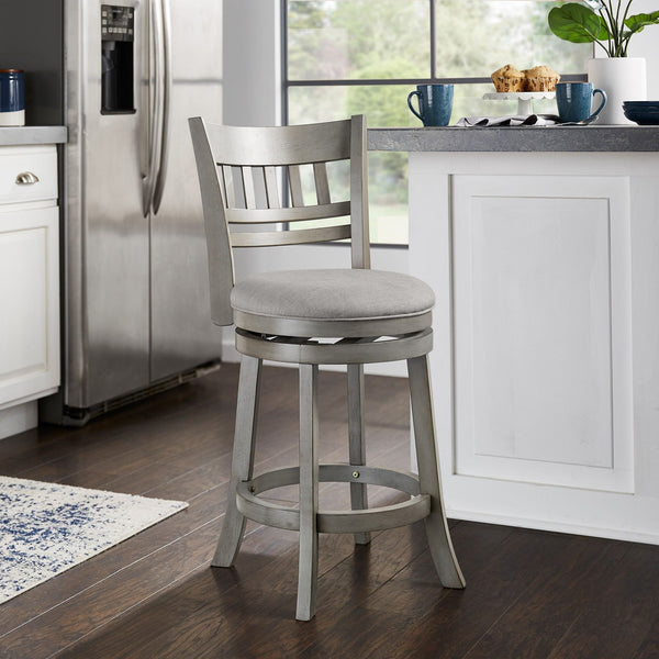 Jaxen Swivel Counter Stool Rubberwood Lattice Back Cushioned Seat Kitchen Bar