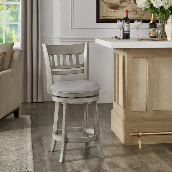 Jaxen Swivel Counter Stool Rubberwood Lattice Back Cushioned Seat Kitchen Bar