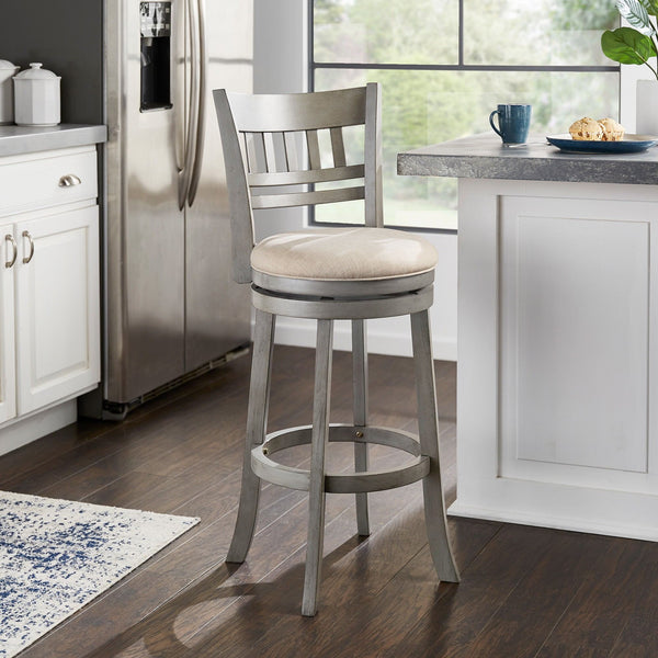 Lattice Back Swivel Barstool Rubberwood Frame Foam Padded Kitchen Counter Seat