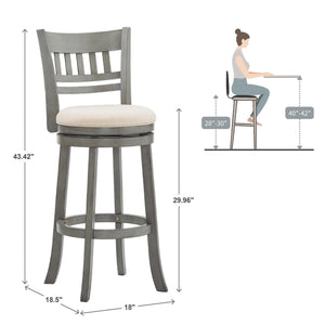 Lattice Back Swivel Barstool Rubberwood Frame Foam Padded Kitchen Counter Seat