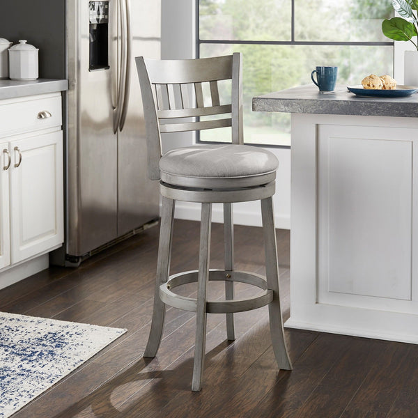 Lattice Back Swivel Barstool Rubberwood Frame Foam Padded Kitchen Counter Seat