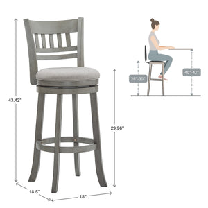 Lattice Back Swivel Barstool Rubberwood Frame Foam Padded Kitchen Counter Seat