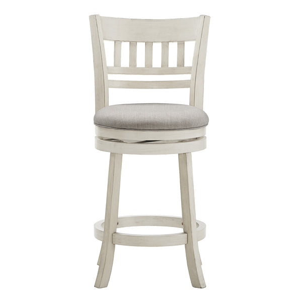 Homelegance Jaxley Swivel Counter Stool Rubberwood Lattice Back Padded Seat Cottage Kitchen Bar Antique White / Grey 014WH-24GL