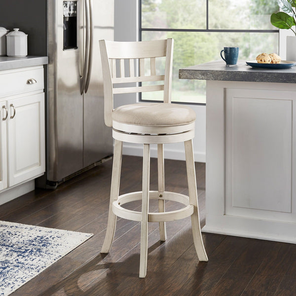 Jaxley Swivel Barstool Rubberwood Lattice Back Cushioned Kitchen Island Seating