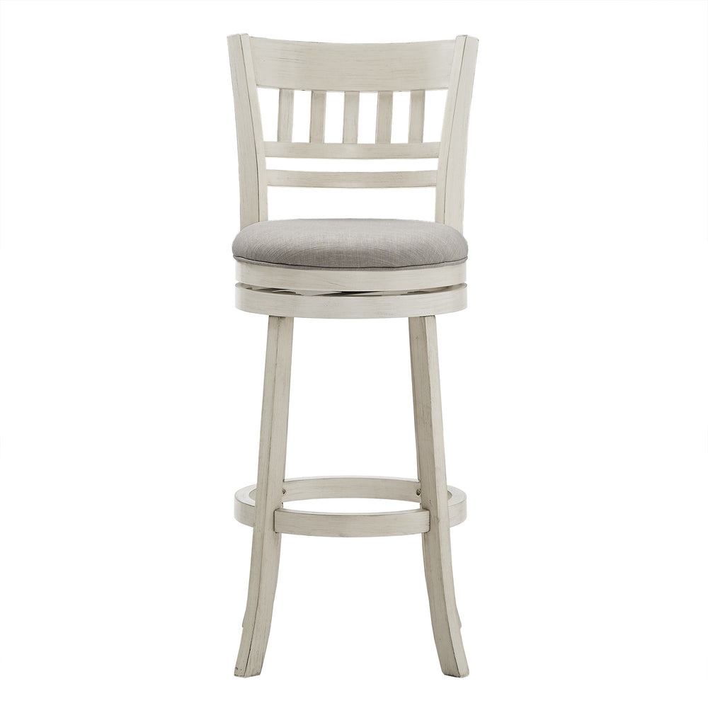 Homelegance Jaxley Swivel Barstool Rubberwood Lattice Back Cushioned Kitchen Island Seating Antique White / Grey 014WH-29GL