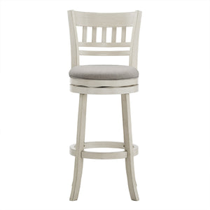 Homelegance Jaxley Swivel Barstool Rubberwood Lattice Back Cushioned Kitchen Island Seating Antique White / Grey 014WH-29GL