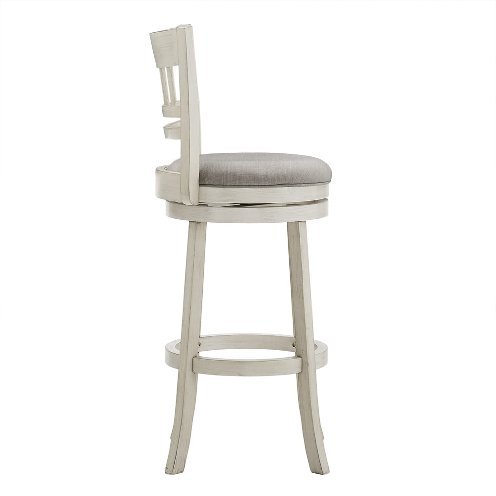 Homelegance Jaxley Swivel Barstool Rubberwood Lattice Back Cushioned Kitchen Island Seating Antique White / Grey 014WH-29GL