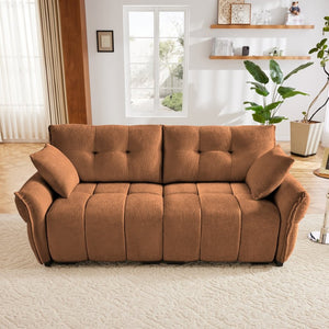 English Elm Premium Chenille Two Seater Sofa Tufted Arms Ergonomic Foam Living Room Lounge Burnt Orange W714S01659