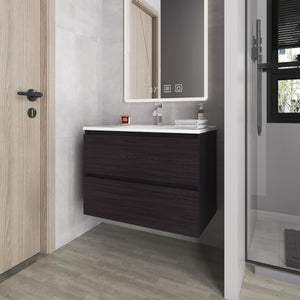 English Elm Smoot Wenge Floating Vanity with Sink and Two Soft-Close Drawers, Scratch-Resistant Modern Wall-Mount B128P314804