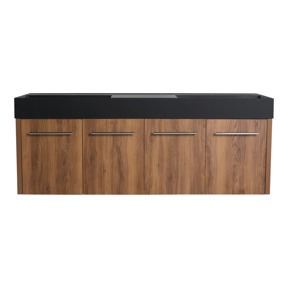 English Elm 60 Inch Wall-Mounted Bathroom Vanity With Double Black Resin Sink For Modern Elegance & Functionality W999S00251