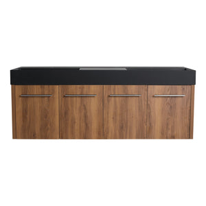 English Elm 60 Inch Wall-Mounted Bathroom Vanity With Double Black Resin Sink For Modern Elegance & Functionality W999S00251