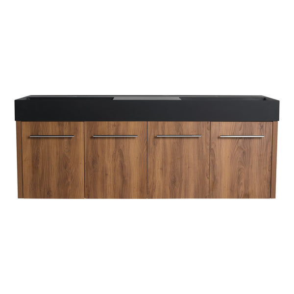 English Elm 60 Inch Wall-Mounted Bathroom Vanity With Double Black Resin Sink For Modern Elegance & Functionality W999S00251