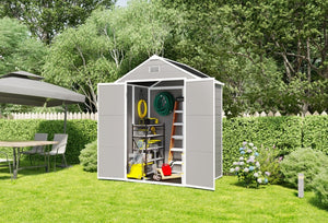 English Elm Campcraft 6x5 Ft Resin Outdoor Storage Shed with Uv Resistant Pp Panels and Lockable Door W1598S00021