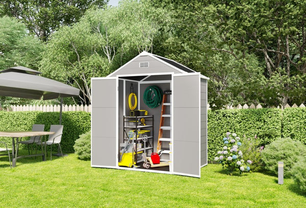English Elm Campcraft 6x5 Ft Resin Outdoor Storage Shed with Uv Resistant Pp Panels and Lockable Door W1598S00021