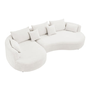 English Elm Curved Boucle Sectional Sofa - Elegant White Design For Modern Living Rooms & Comfortable Seating W876S00302