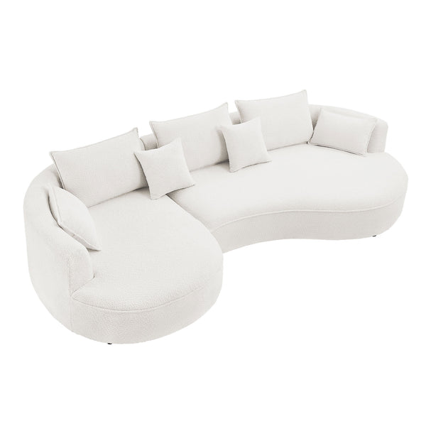 English Elm Curved Boucle Sectional Sofa - Elegant White Design For Modern Living Rooms & Comfortable Seating W876S00302