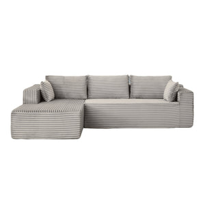 English Elm Compression Modular Sectional Sofa With Deep Chaise – Cozy Grey Corduroy L-Shaped Couch For Small Spaces W3723S00004