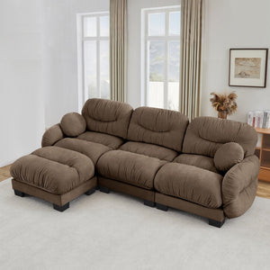 English Elm Pleated Chenille Sectional Sofa with Ergonomic Foam Sculptural Curved Armrests Living Room Brown W5656S00059