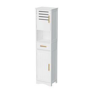 English Elm Tall Bathroom Floor Storage Cabinet – Narrow 5-Shelf Slim Freestanding MDF Organizer with Drawer, Anti-Tip, 15x12x67" T3210P293446