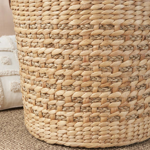 English Elm Water Hyacinth Woven Round 16" Multi-Use Storage Basket — Breathable, Spacious, Natural Brown Decor Organizer B093P295024