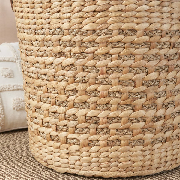 English Elm Water Hyacinth Woven Round 16" Multi-Use Storage Basket — Breathable, Spacious, Natural Brown Decor Organizer B093P295024
