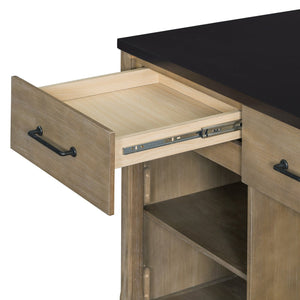 English Elm TREXM Expandable Kitchen Island with Hidden Pull-Out Extension, Built-In Outlets, Retro Storage Wheels Natural+Espresso XW000023AAP