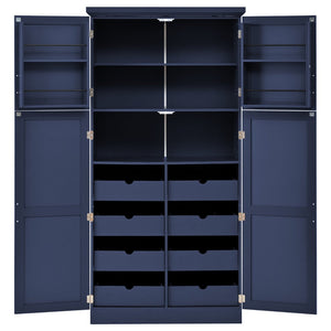 English Elm [assembly Included] Topmax Shaker Pantry Cabinet Tall Mdf Kitchen Storage with Pull-out Trays Blue SP000099AAC