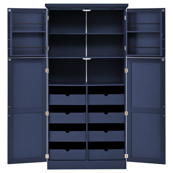 English Elm [assembly Included] Topmax Shaker Pantry Cabinet Tall Mdf Kitchen Storage with Pull-out Trays Blue SP000099AAC
