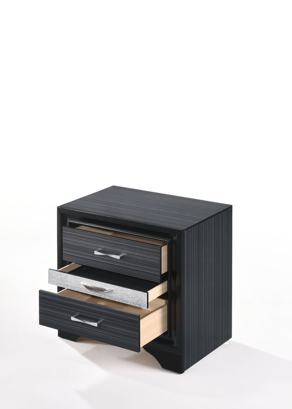 English Elm Naima Black Finish Nightstand with Felt-Lined Jewelry Drawer, Smooth Metal Glide Drawers for Organized Bedrooms B2726P261243