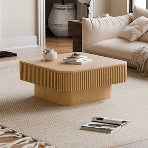 English Elm 31.5'' Square Wood Veneer Flip Top Storage Coffee Table with Slat Detail for Living Rooms Natural Wood W1435P375245