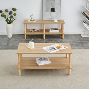 English Elm Modern 2-Tier Coffee Table with Open Shelf, Solid Wood + MDF, Rounded Legs, Durable Farmhouse Style Burly Wood W3226P279107