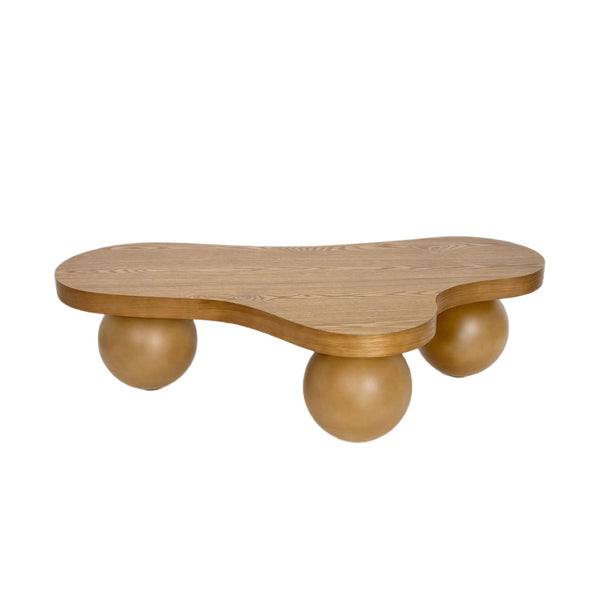 English Elm 46 Inch Cloud Shaped Coffee Table with Ash Veneer Top and Sculptural Sphere Legs Brown W3935S00008