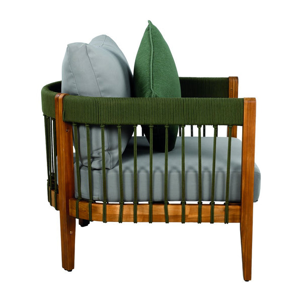 English Elm Christopher Knight Home® - Acacia Wood Outdoor Club Chair with Handwoven Rope, Curved Back & Water-Resistant Cushions for Patio Green,Natural+Grey N767P265743E