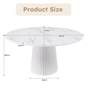 English Elm 47 Inch Round Marble Veneer Mdf Dining Table Seats Four with Slim Wood Strip Base White W2700P404636