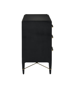 Currey & Company Verona Black Six-drawer Chest: Elegant Mahogany Design With Glamorous Champagne Accents And Luxury Touches Black Lacquered Linen ,Mahogany ,Engineered Wood ,Metal ,Faux Velvet 3000-0332-currey-company