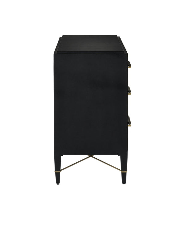 Currey & Company Verona Black Six-drawer Chest: Elegant Mahogany Design With Glamorous Champagne Accents And Luxury Touches Black Lacquered Linen ,Mahogany ,Engineered Wood ,Metal ,Faux Velvet 3000-0332-currey-company