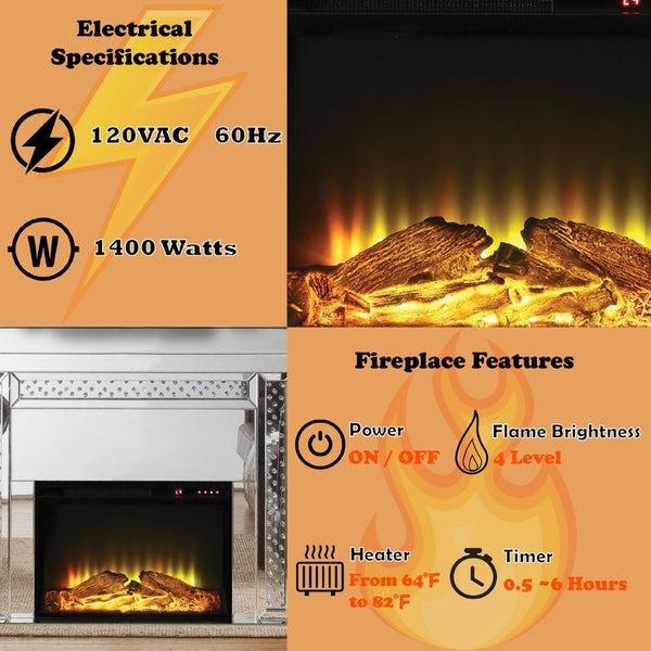 English Elm Nysa Glam Electric Fireplace with Mirrored Surround and Faux Crystal Led Accent B2726P446685