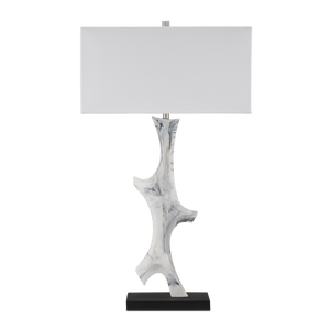 Devant Contemporary Table Lamp - White Composite with Black Swirls on Stylish Black Base, 34.75" Tall